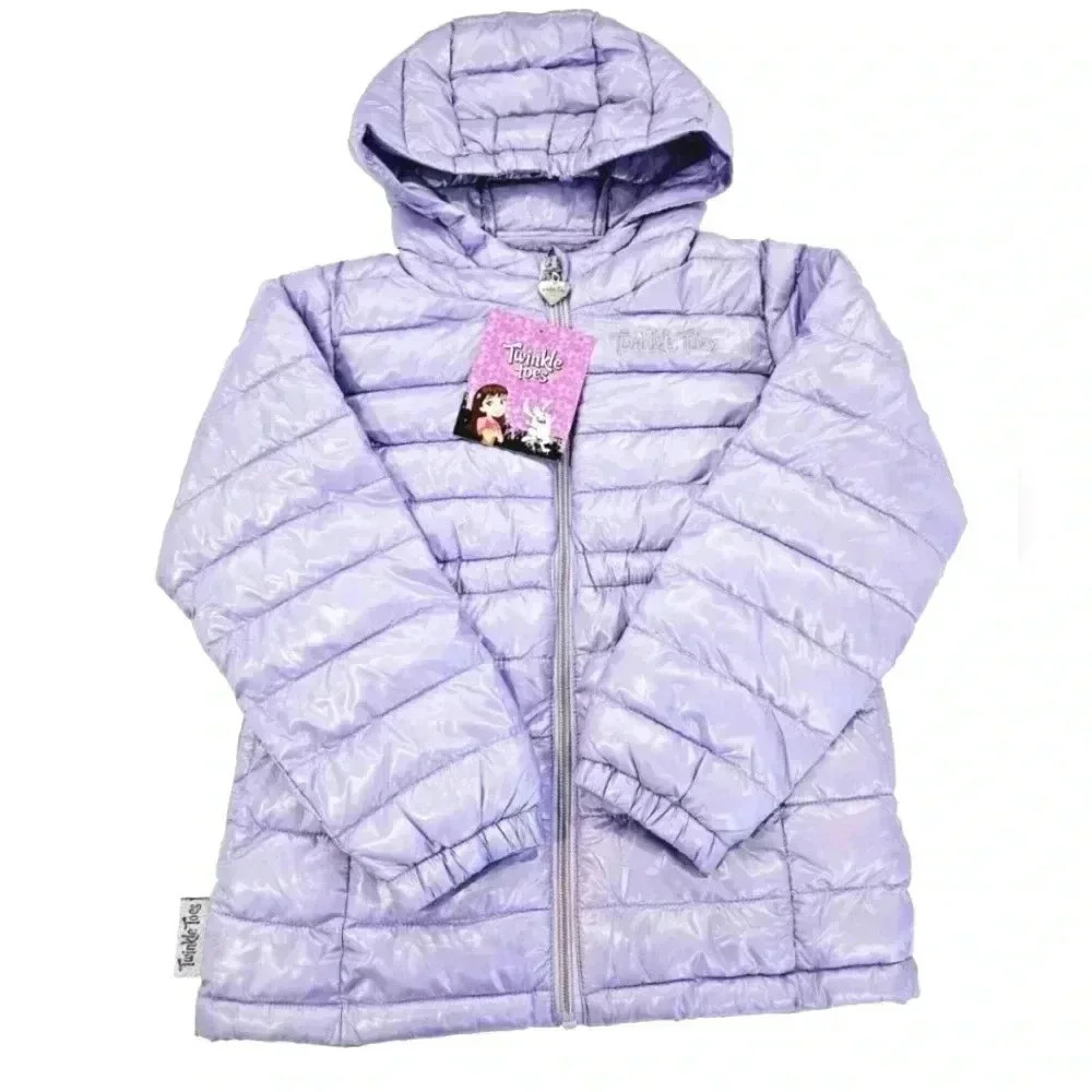 Twinkle Toes Skechers Girls Lavender Puffer Jacket Hooded Coat M 5/6 NWT